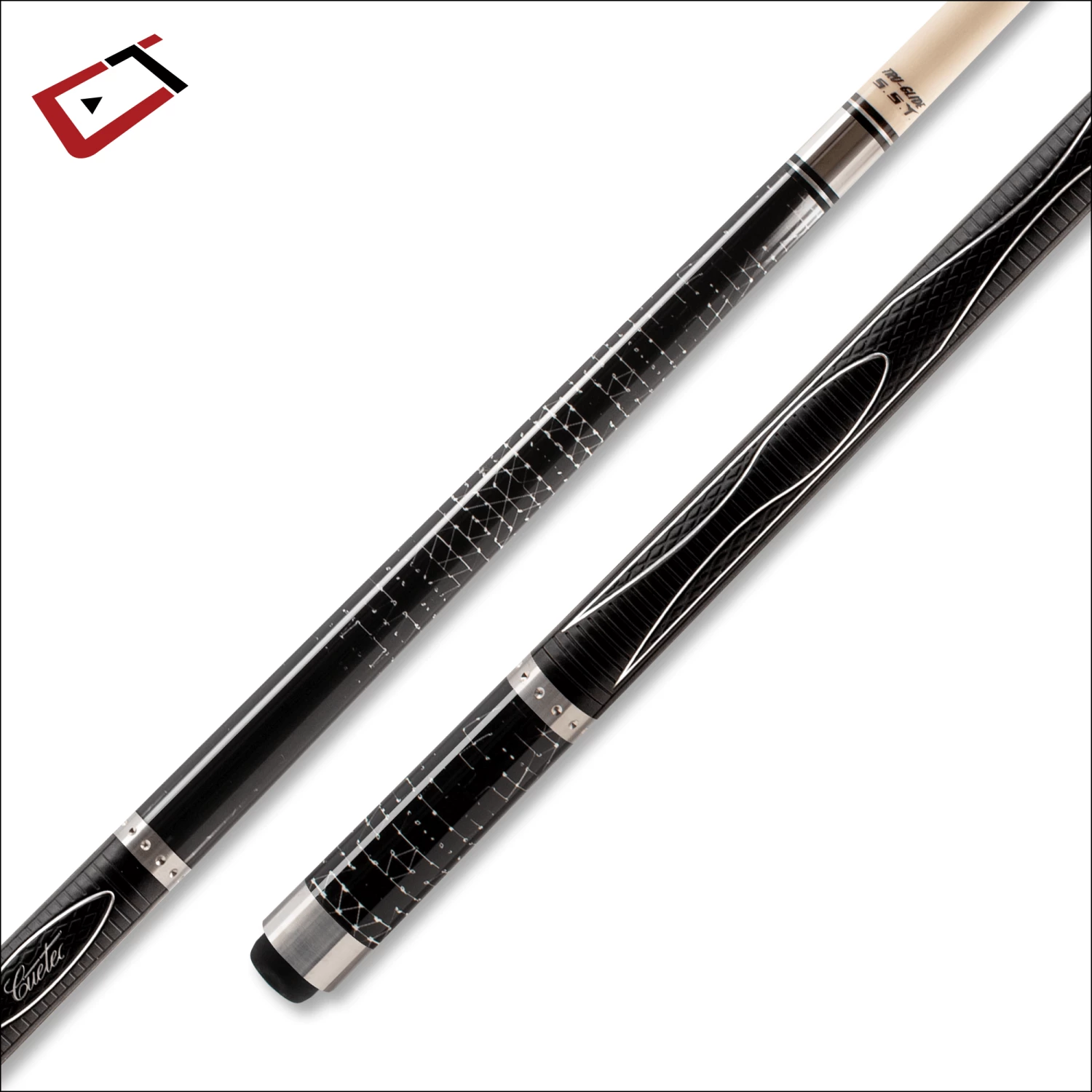 Cuetec Gen-Tek Series 58" Two Piece Cue - 3/8" X 14" Joint Pin - Black And White 4 Cuetec Gen-Tek Series 58" Two Piece Cue - 3/8" X 14" Joint Pin - Black And White
