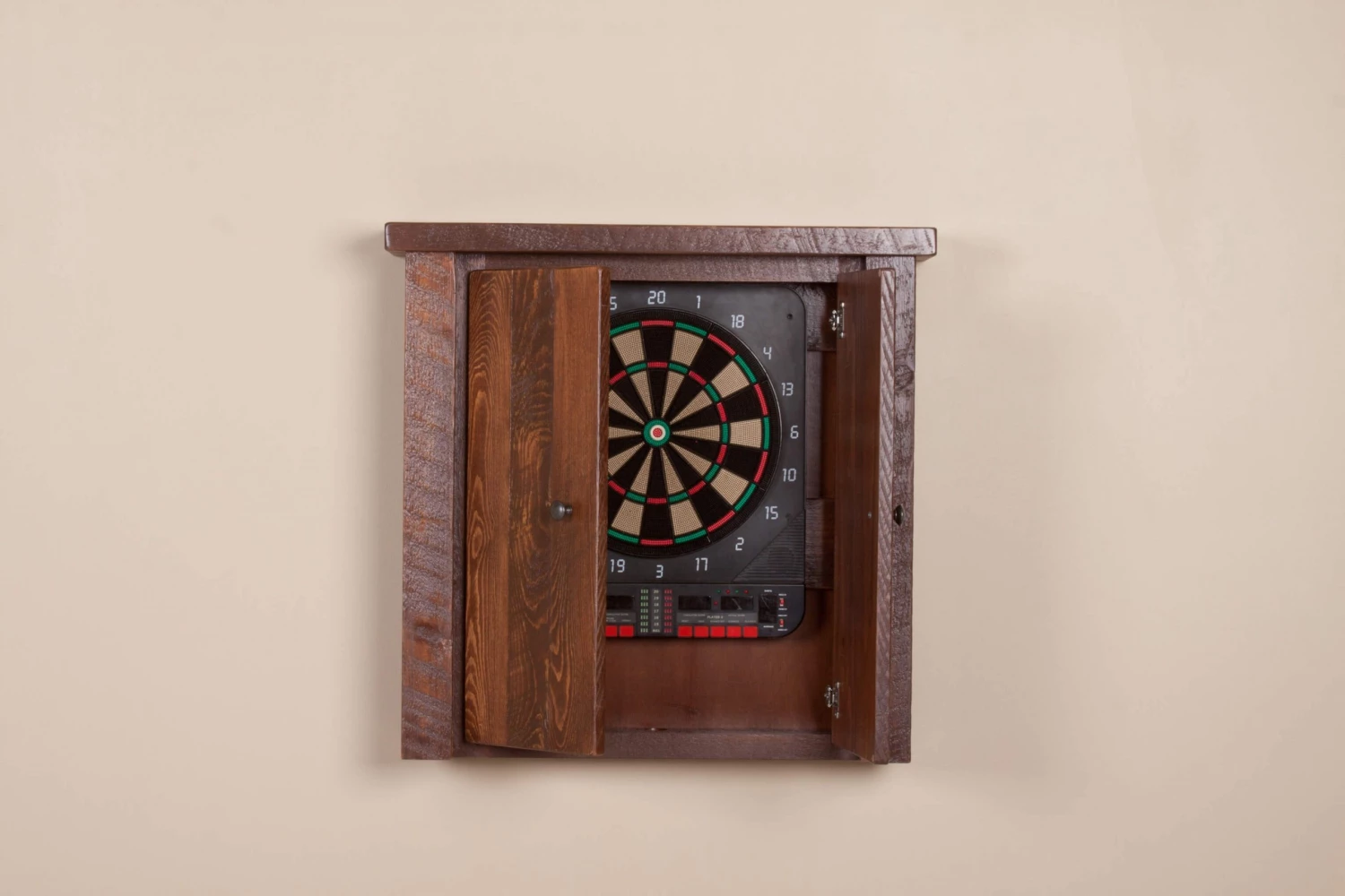 Viking Industries Viking Log Barnwood Dartboard Cabinet 5 Viking Industries Viking Log Barnwood Dartboard Cabinet